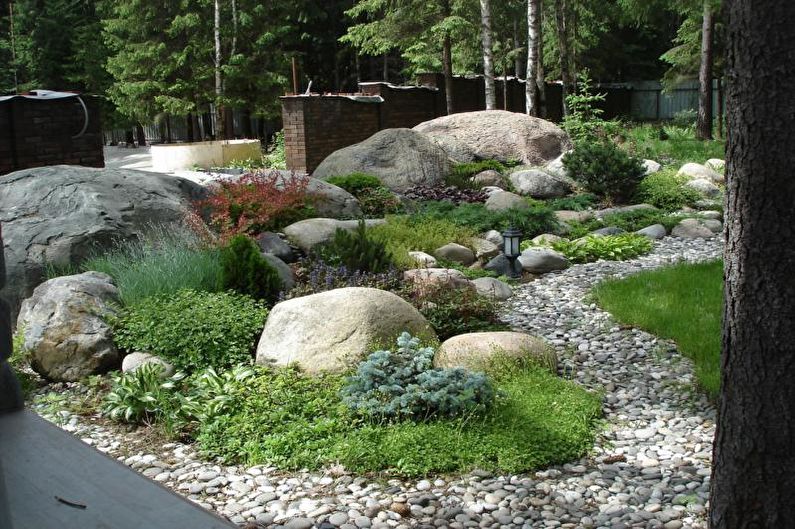 Stenträdgård - Blomsterrabatt i stugan, idéer för landskapsdesign