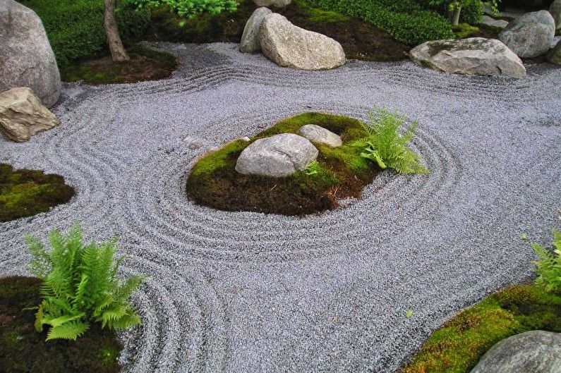 Jardín de piedra - Macizo de flores en la cabaña, ideas para el diseño del paisaje