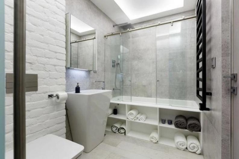 White Loft Style Bathroom - การออกแบบตกแต่งภายใน