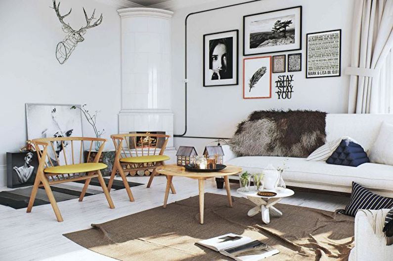 Living Room - disenyo ng istilo ng apartment na Scandinavian