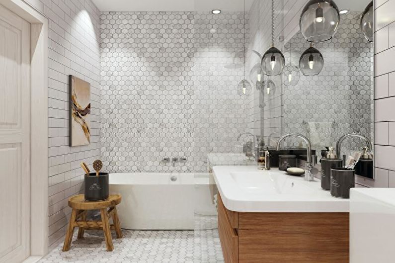 Banyo - disenyo ng estilo ng apartment na Scandinavian