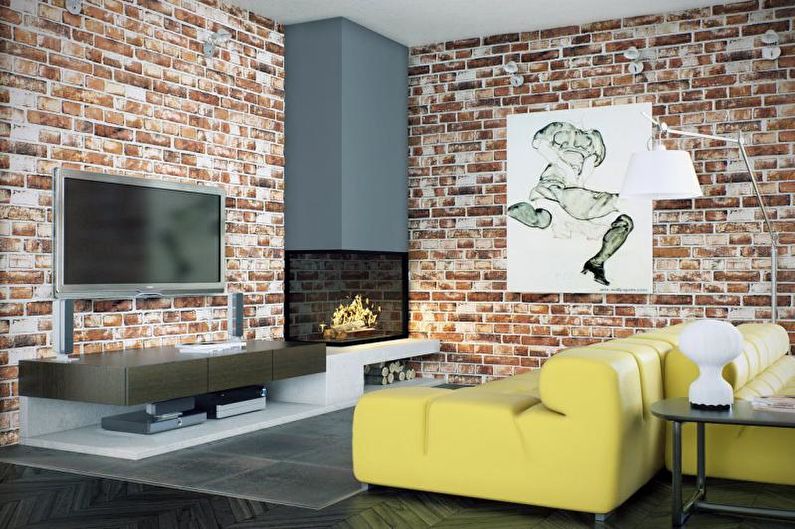 Brick wall sa interior - Hindi pinagtagpi wallpaper