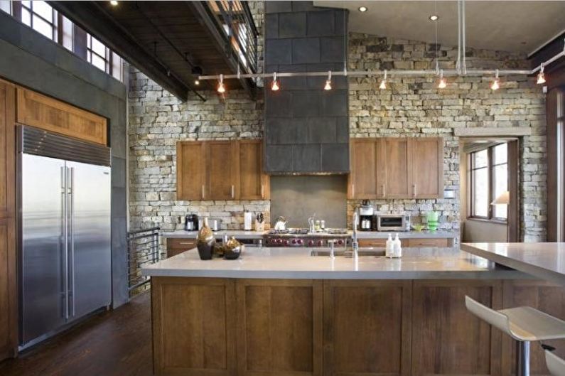 Brick wall in the interior of the kitchen - photo