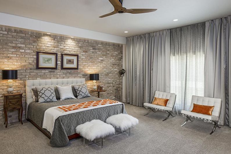 Brick wall in bedroom interior - photo