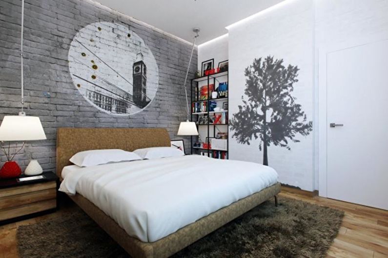 Brick wall in bedroom interior - photo