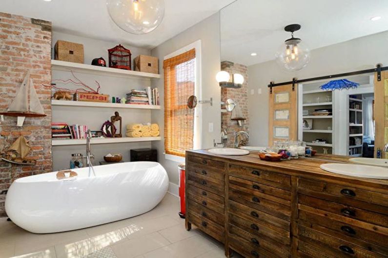 Brick wall in the interior of the bathroom - photo