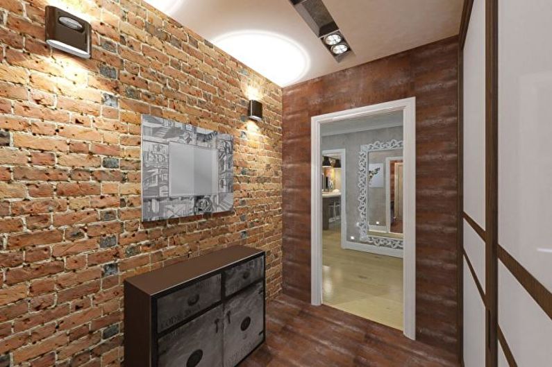 Brick wall in the interior of the hallway, corridor - photo