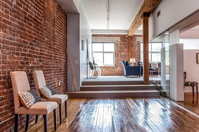 Brick wall in the interior of the hallway, corridor - photo