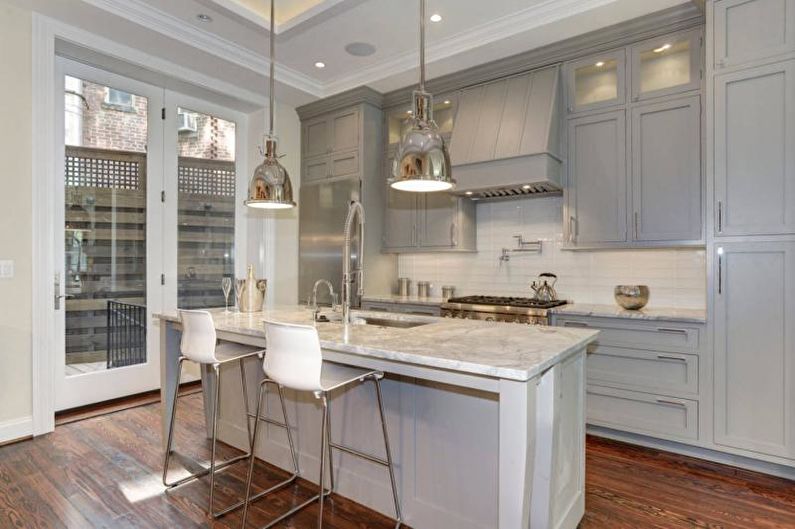 Kitchen interior design in gray - photo