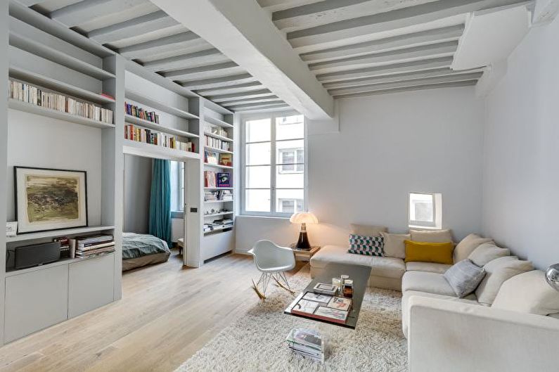 Apartament de petita mida a l'estil del minimalisme. Disseny d'interiors