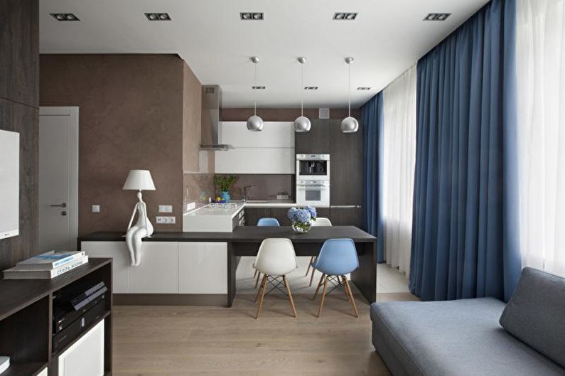 Apartament de petita mida a l'estil del minimalisme. Disseny d'interiors