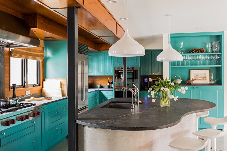 Design d'intérieur d'une cuisine aux couleurs turquoise - photo