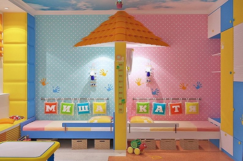 Diseño de una habitación infantil para un niño y una niña - Zonificación