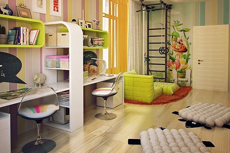 Diseño de habitación infantil para niño y niña - Acabado del piso