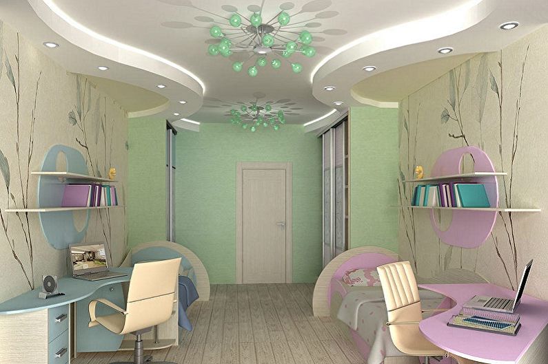 Diseño de habitación infantil para niño y niña - Acabado de techo