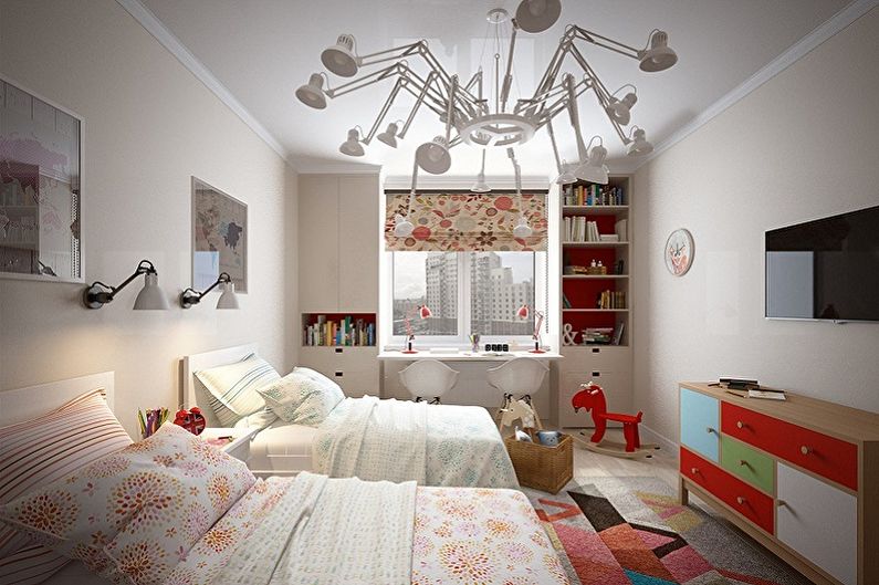 Diseño de una habitación infantil para niño y niña - Iluminación y decoración