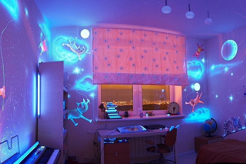 Diseño de una habitación infantil para niño y niña - Iluminación y decoración