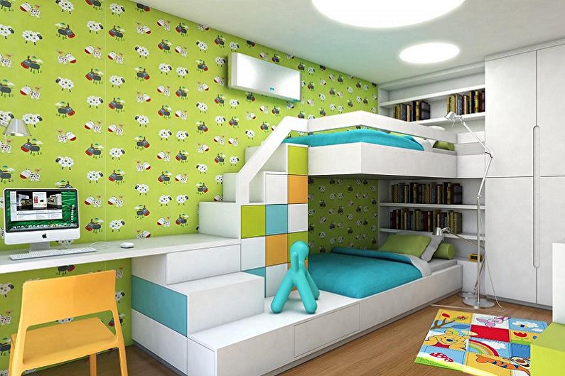 Diseño interior de una habitación infantil para un niño y una niña - foto