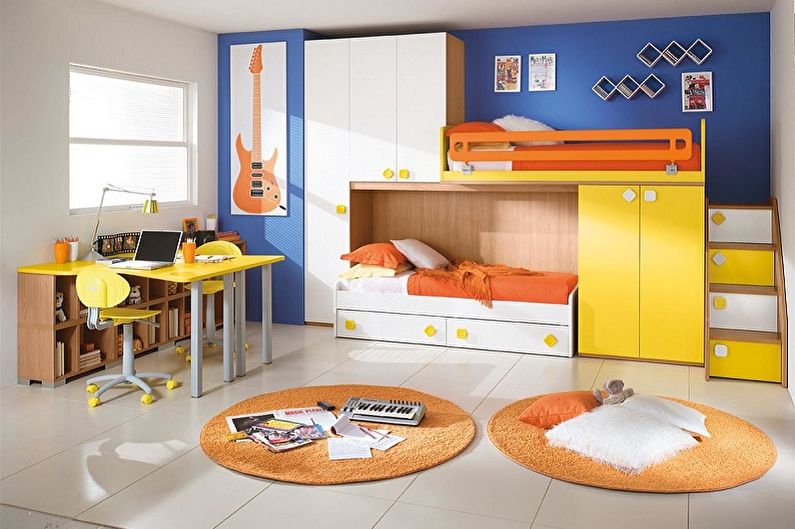 Diseño interior de una habitación infantil para un niño y una niña - foto