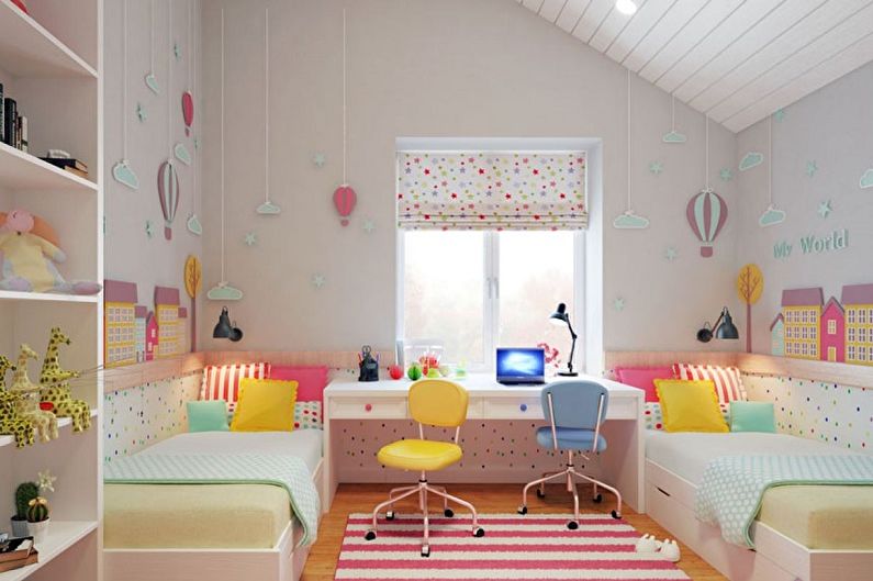 Diseño interior de una habitación infantil para un niño y una niña - foto