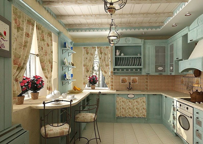 Country-style kitchen - ceiling design and decoration