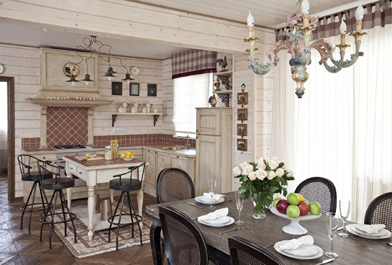 Interior design of kitchen in country style - photo