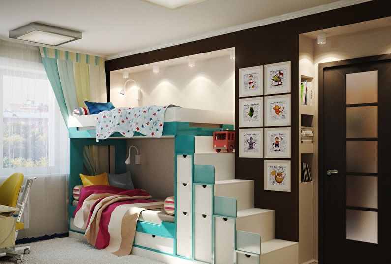 Interior design di una cameretta per bambini eterosessuali