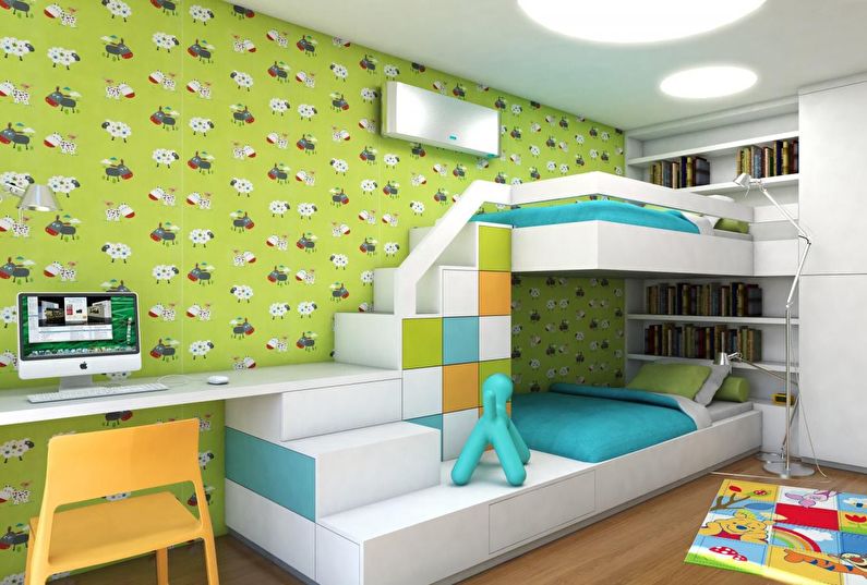 Aménagement intérieur d'une chambre d'enfant pour enfants hétérosexuels