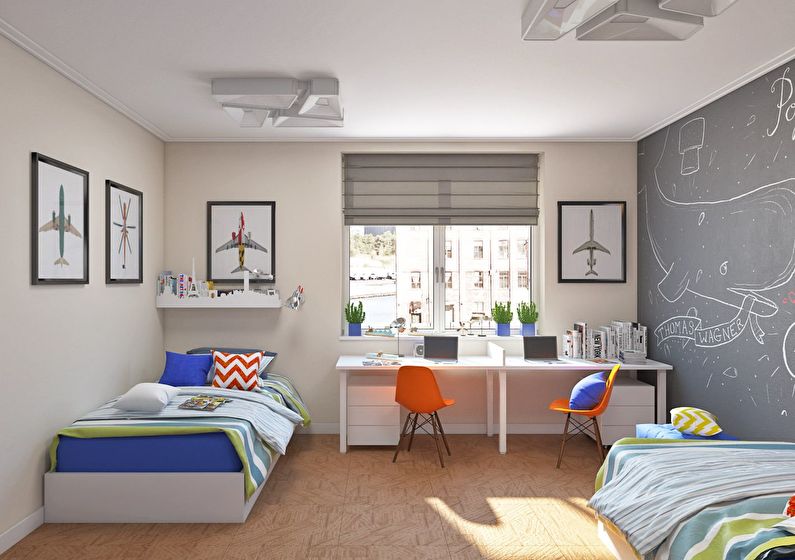 Design de interiores de um quarto infantil para crianças heterossexuais