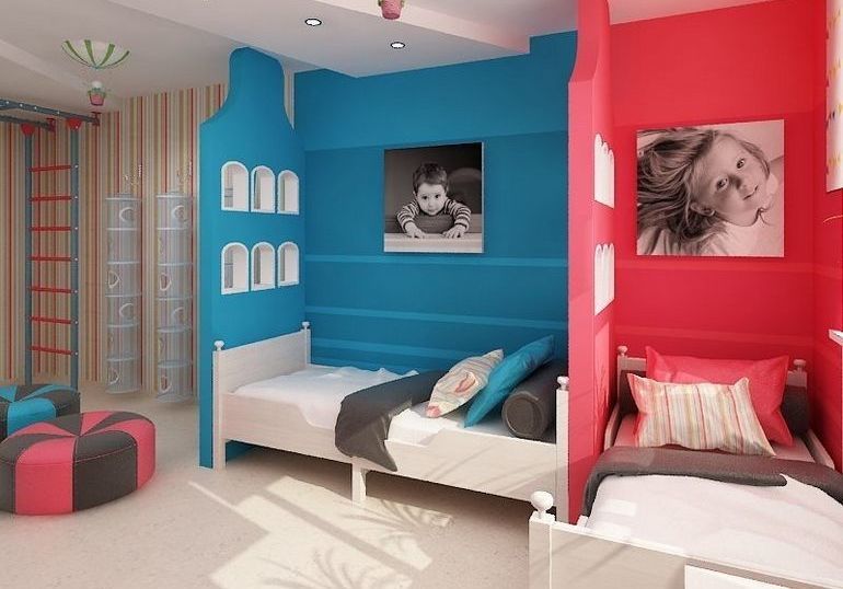 Interior design di una cameretta per bambini eterosessuali