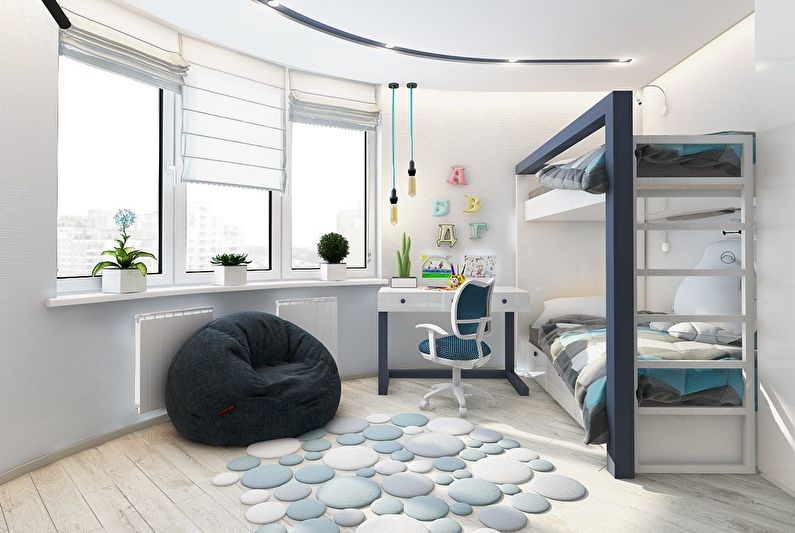 Interior design di una cameretta per bambini eterosessuali