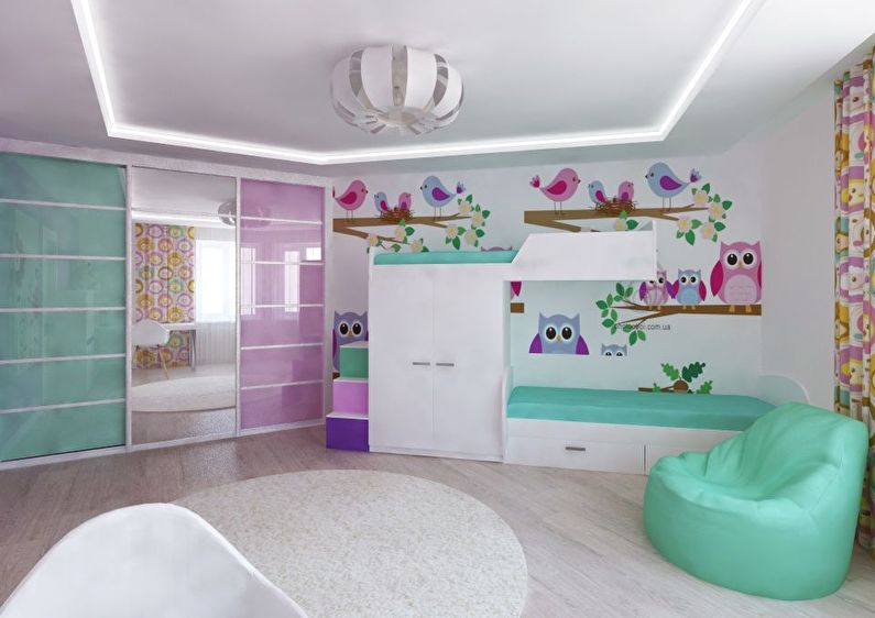 Diseño interior de una habitación infantil para niños heterosexuales.