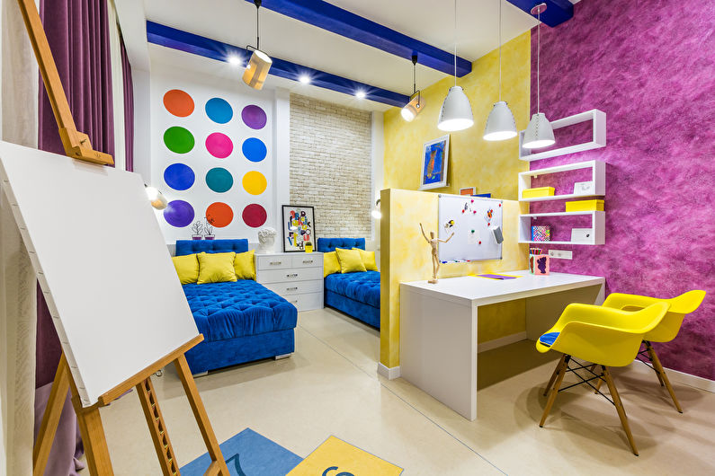 Interior design di una cameretta per bambini eterosessuali