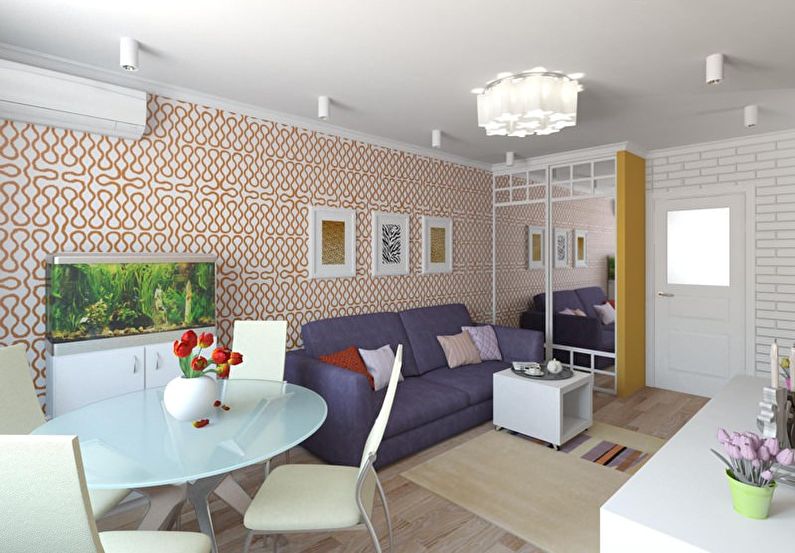 Orange living room in Khrushchev - interior design