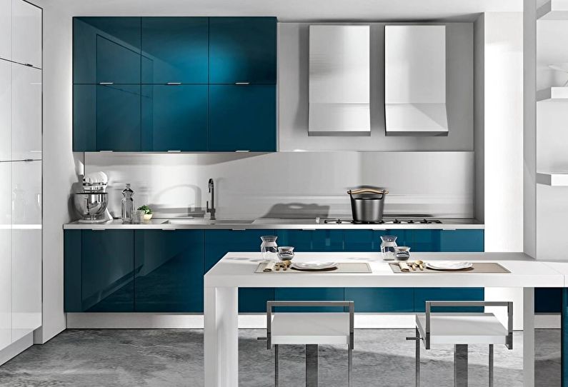 Cozinha azul em estilo moderno - design de interiores