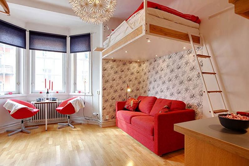 Design of a one-room apartment of 30 sq.m. - Bunk structures