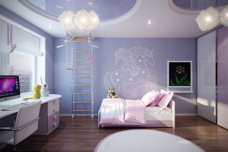 Drywall ceiling design in the nursery - photo