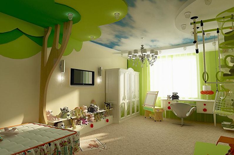 Drywall ceiling design in the nursery - photo