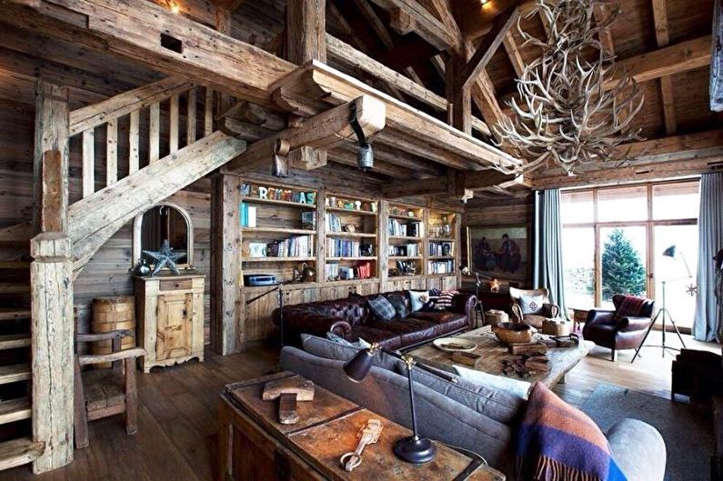 Wohnzimmer in einem Landhaus im Chaletstil - Innenarchitektur