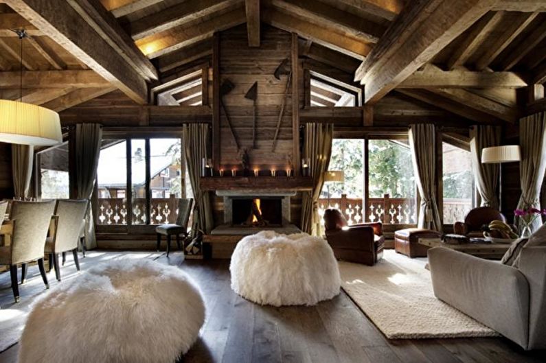 Wohnzimmer in einem Landhaus im Chaletstil - Innenarchitektur