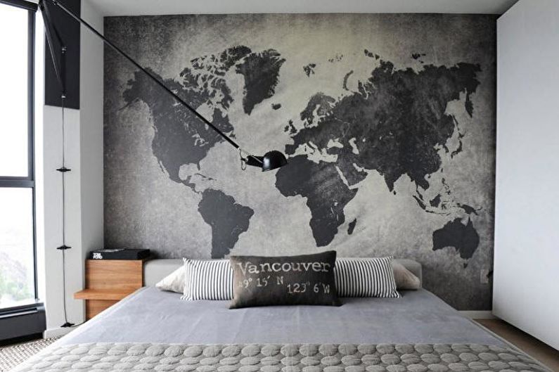 Gray wallpaper in the bedroom - Interior design photo