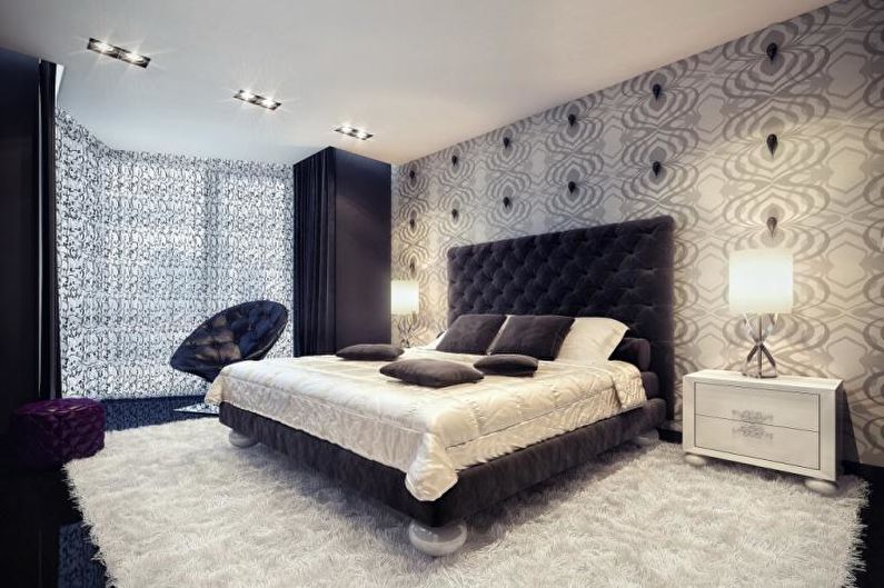 Gray wallpaper in the bedroom - Interior design photo