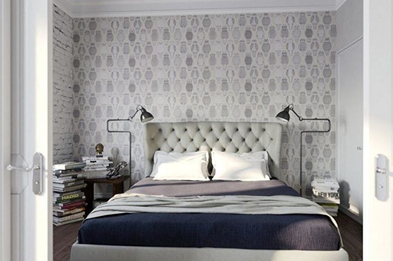 Gray wallpaper in the bedroom - Interior design photo