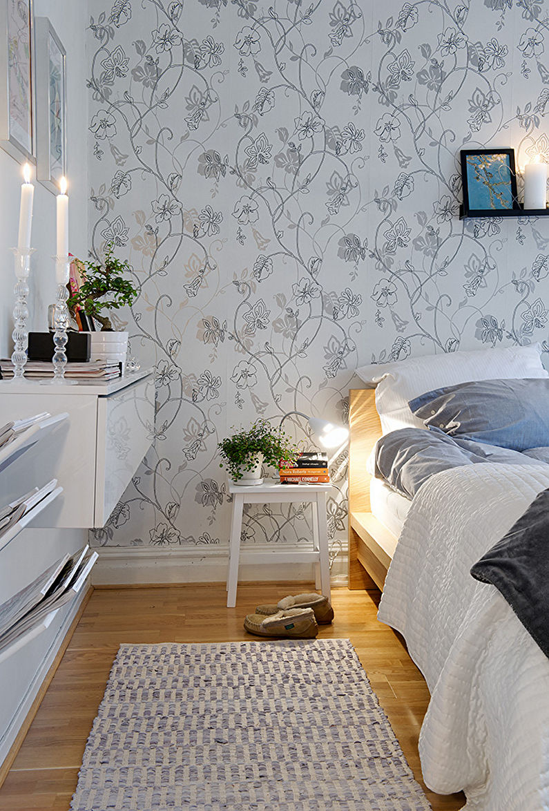 Papier peint gris dans la chambre - Photo d'architecture d'intérieur