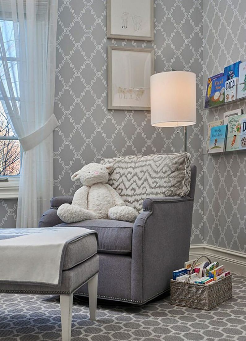 Gray wallpaper in the children's room - Interior design photo