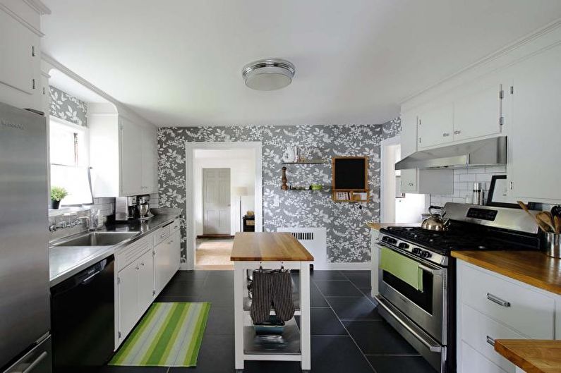 Gray wallpaper in the kitchen - Interior Design photo