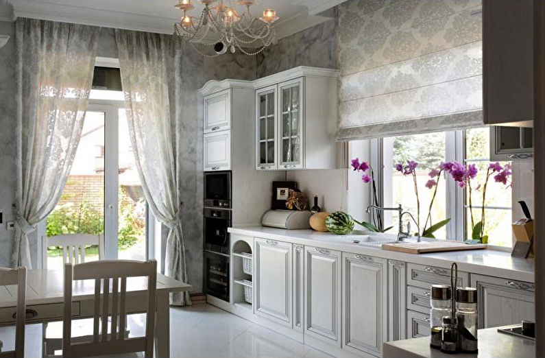 Gray wallpaper in the kitchen - Interior Design photo