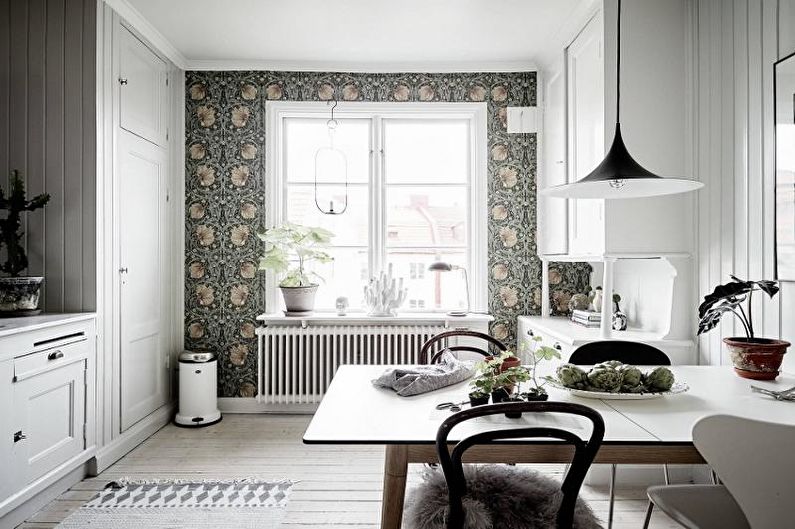 Gray wallpaper in the kitchen - Interior Design photo