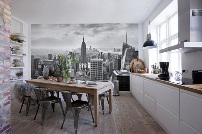 Gray wallpaper in the kitchen - Interior Design photo