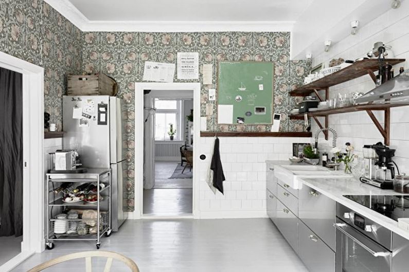 Carta da parati grigia in cucina - foto di interior design